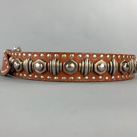 NANNI Size 36 Tan & Silver Studded Leather Metal Belt
