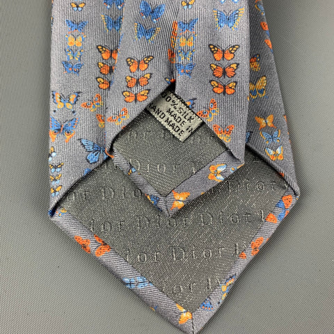 DIOR HOMME Grey Multi-Color Butterfly Silk Tie