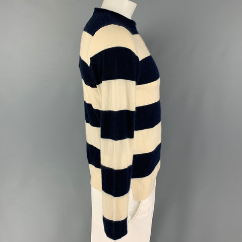RALPH LAUREN Size M Navy Cream Stripe Cashmere Crew-Neck Pullover