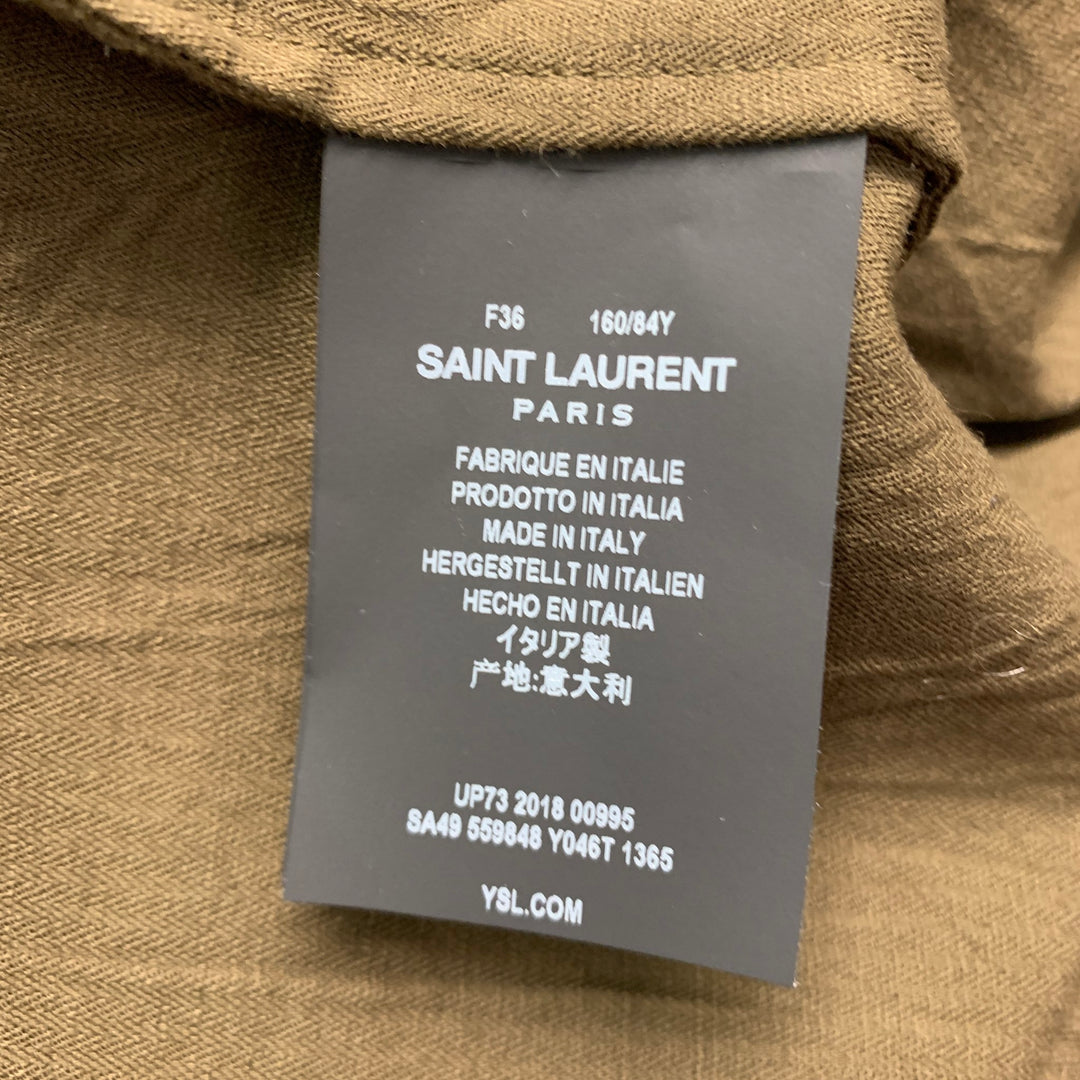 SAINT LAURENT Size 4 Green Gold Embroidered Short Sleeve Casual Top
