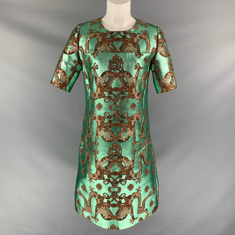 ISSA Size 8 Green Brown &  Green  Polyester Blend Tapestry Below Knee Cocktail Dress