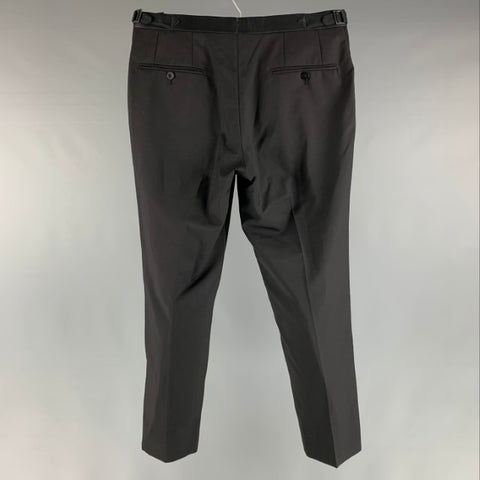 ISAIA Size 32 Black Solid Wool Tuxedo Dress Pants