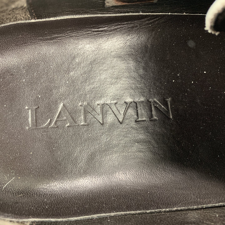 LANVIN Taille US 11 / UK 10 Baskets à lacets en cuir lisse noir