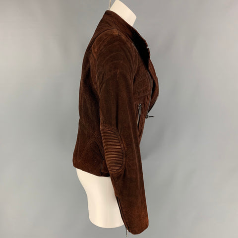 RALPH LAUREN Collection Size L Rust Textured Suede Biker Jacket