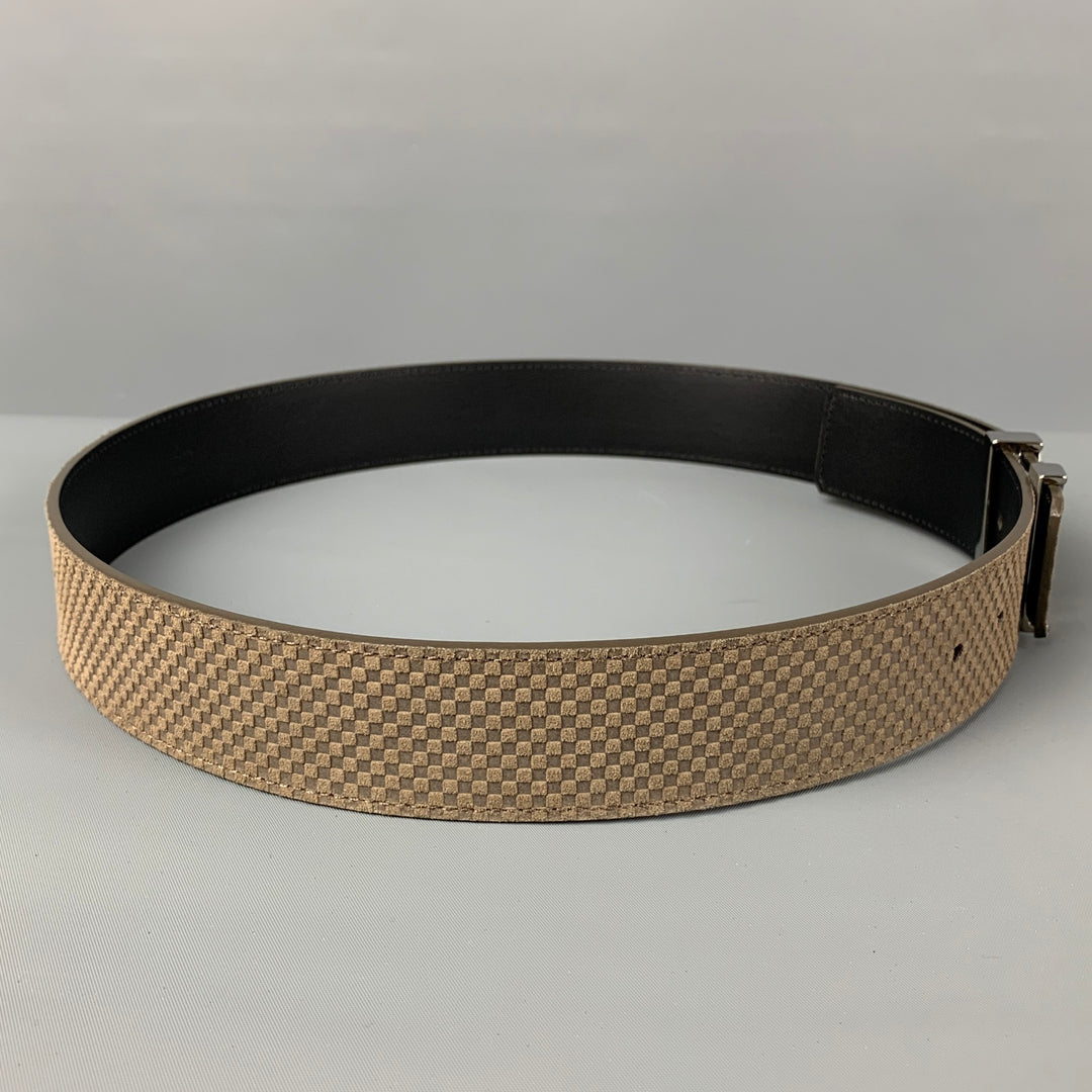 LOUIS VUITTON Size 34 Taupe Checkered Leather Belt – Sui  display picture 1