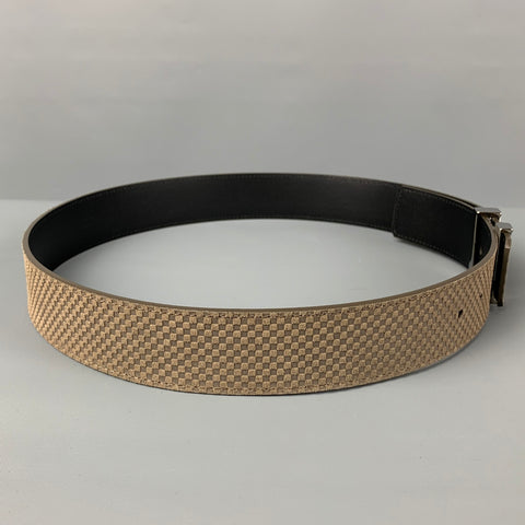 LOUIS VUITTON Size 34 Taupe Checkered Leather Belt