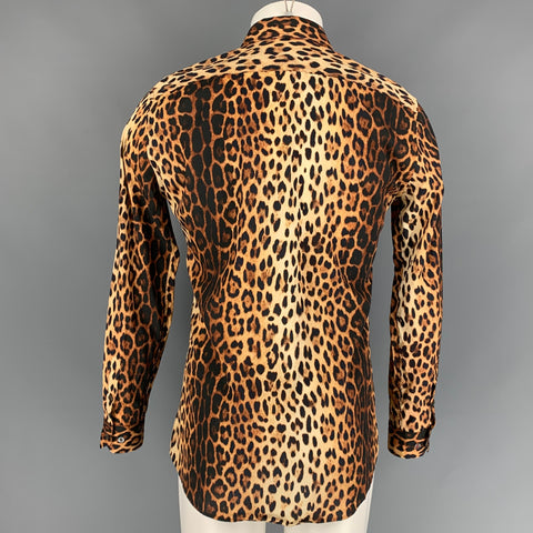 MOSCHINO Size M Tan & Black Leopard  Print Cotton Button Up Long Sleeve Shirt