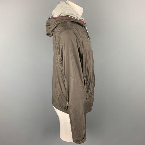 BENSIMON Size L Grey Nylon Hooded Jacket