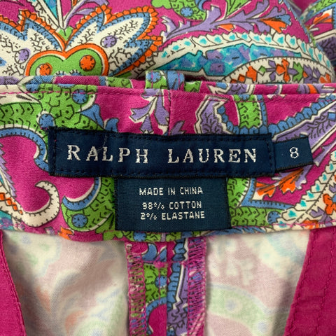 RALPH LAUREN Blue Label Size 8 Pink Multi-Color Cotton Casual Pants