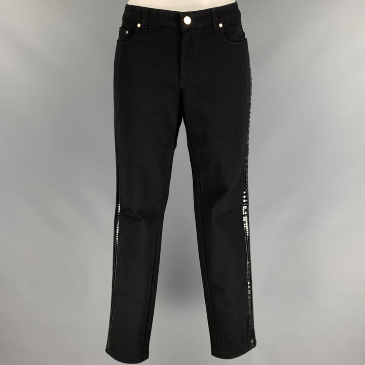 VERSACE COLLECTION Size 24 Black Cotton Blend Studded Skinny Casual Pants