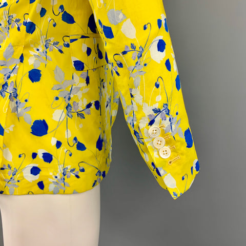 R13 Size S Floral Yellow & Blue Cotton Notch Lapel Sport Coat
