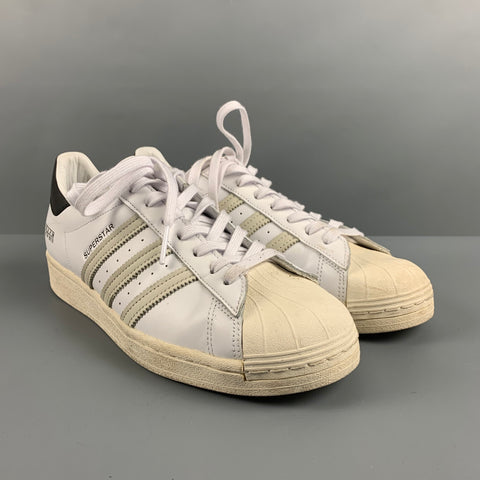 ADIDAS Size 10 White Beige Leather Low Top Sneakers