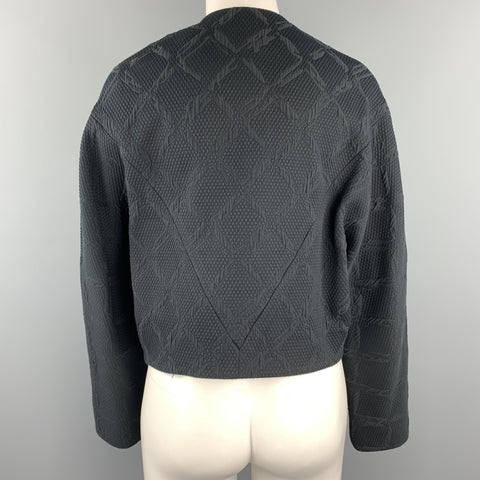 BALENCIAGA Size 4 Black Jacquard Cropped Collarless Jacket