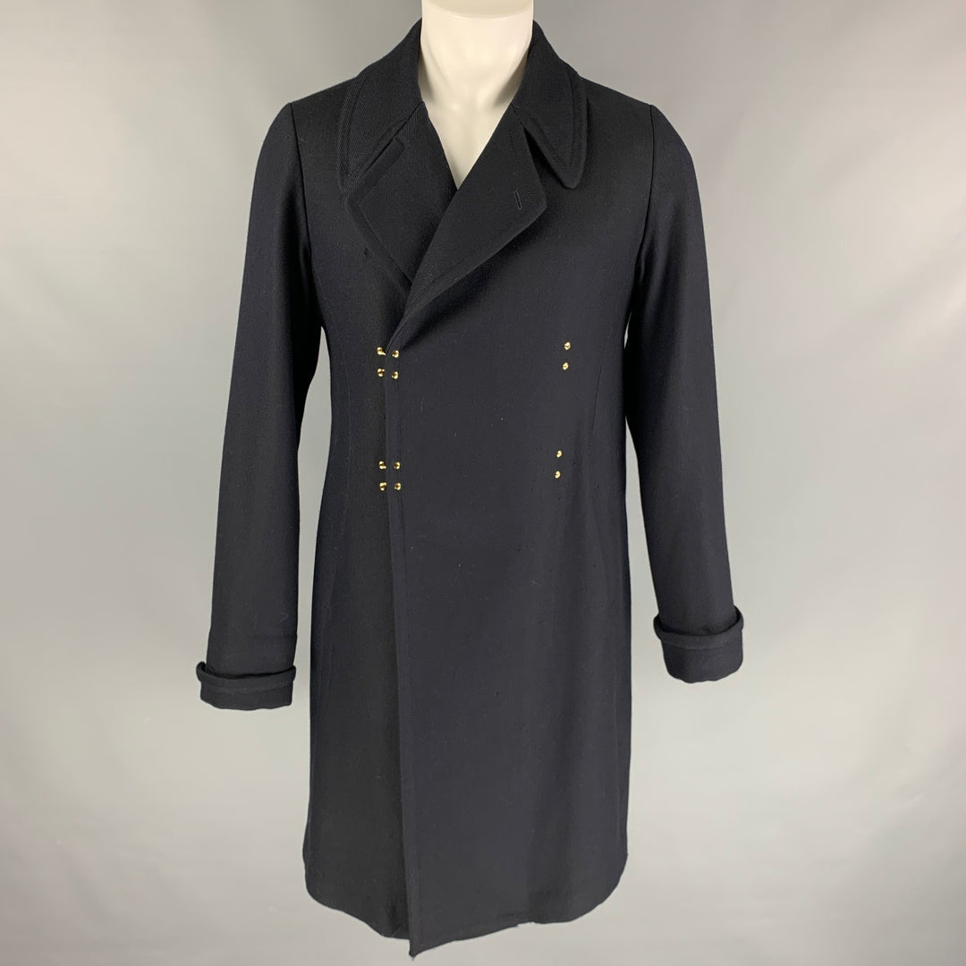 MS BRAQUE Size 40 Navy Twill Wool Double Breasted Coat