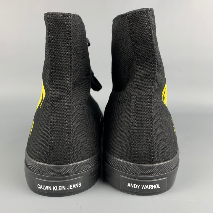 CALVIN KLEIN 205W39NYC Size 12 Black & Yellow Iconic Warhol Canvas High Top Sneakers