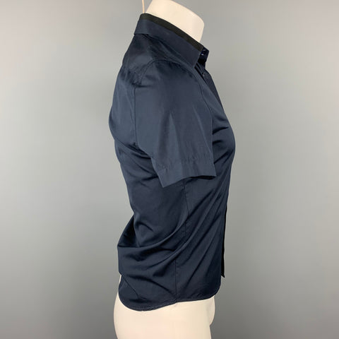 BALENCIAGA Size S Navy & Black Cotton Button Down Short Sleeve Shirt