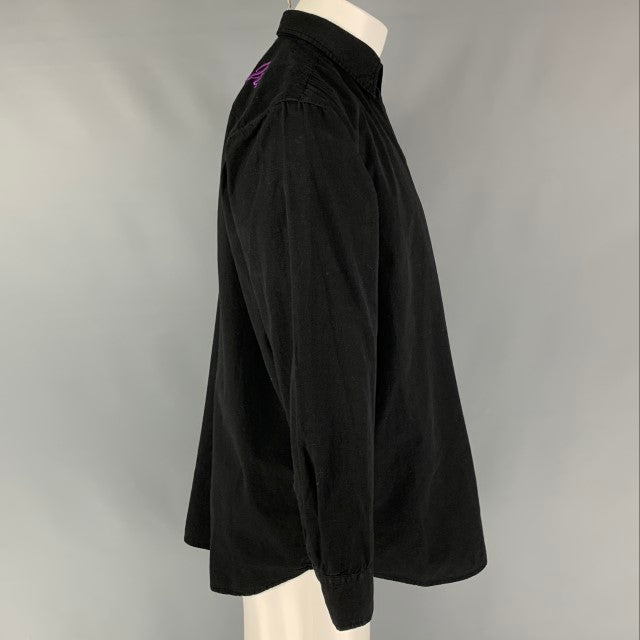 VYNER ARTICLES Size M Black Yellow Embroidery AGATHA Cotton Long Sleeve Shirt