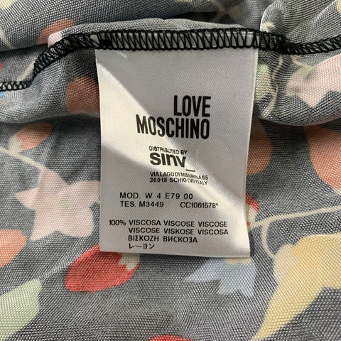 LOVE MOSCHINO Size 4 Black Multicolor Viscose Floral Black Bow Blouse