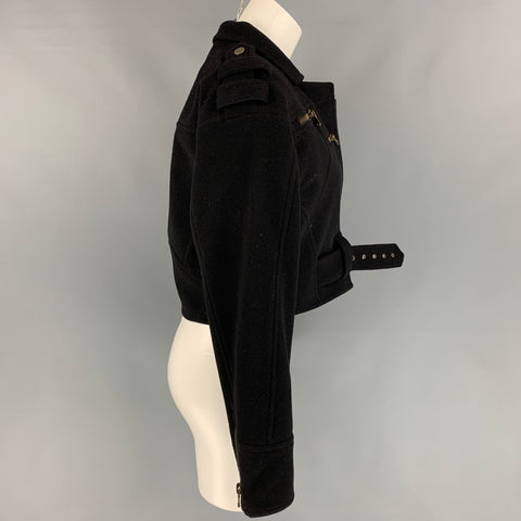 Colección RALPH LAUREN Talla 6 Chaqueta corta con cinturón de lana / cachemira negra
