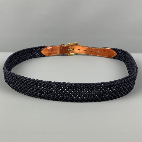 MARTIN DINGMAN Size 34 Navy Brown Woven Embossed Fabric Belt
