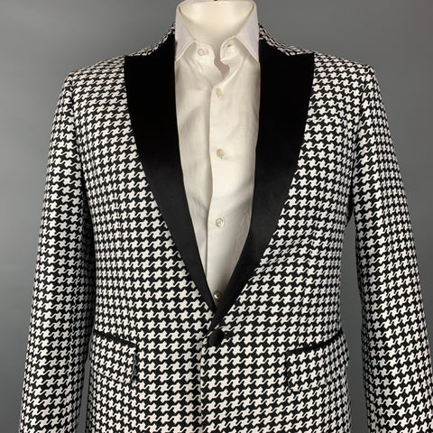 DSQUARED2 Size 44 Black & White Houndstooth Cotton / Silk Sport Coat