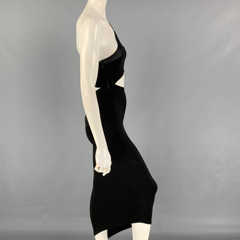 MUGLER Size XS Black Viscose Blend Cut Out Asymmetrical One Shoulder Dress