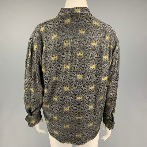 BYBLOS Size 14 Grey Black Print Spread Collar Shirt