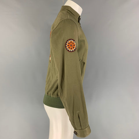 ROBERTO CAVALLI 2016 Taille 36 Veste zippée en lin et coton perlé vert