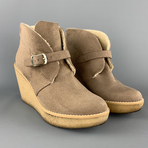 STELLA McCARTNEY Botas con cuña de goma de piel sintética color topo talla 7
