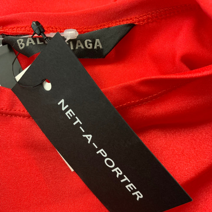 BALENCIAGA Size 4 Red Polyamide Eastane Draped Long Sleeve Gown