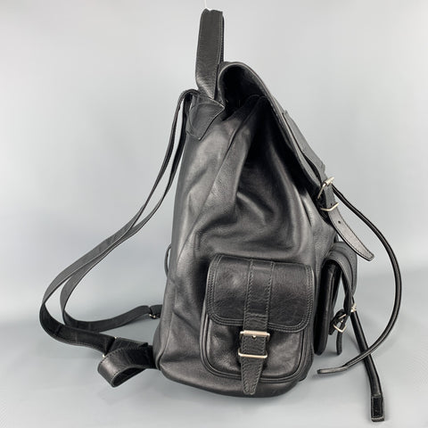 SAINT LAURENT Black Leather Drawstring ROCK SACK Backpack