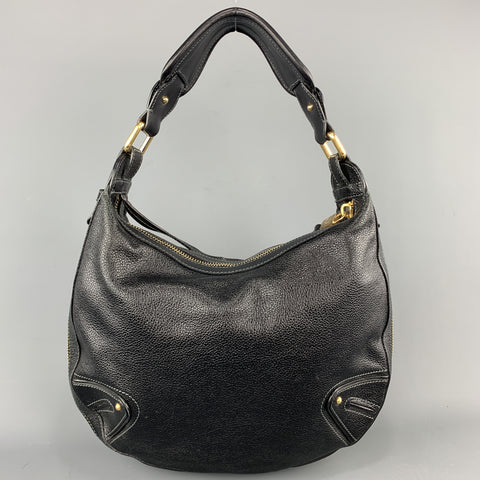 MARC JACOBS Black Leather Gold Tone Lock Zip Hobo Handbag
