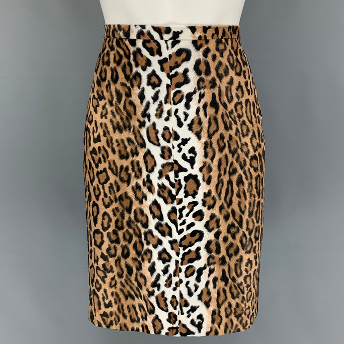CHEAP and CHIC by MOSCHINO Size 10 Beige Brown Acetate Rayon Animal Print Pencil Skirt