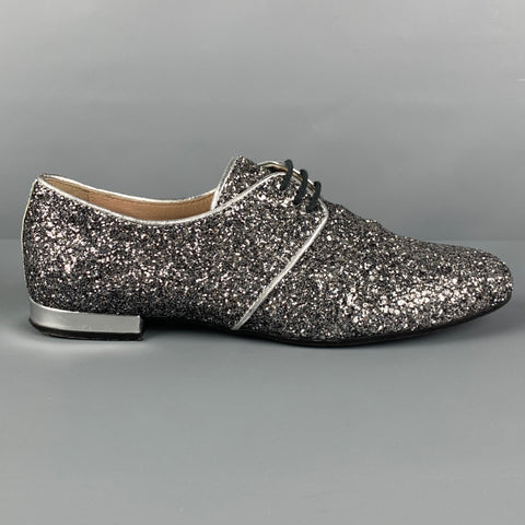EMPORIO ARMANI Talla 9.5 Zapatos con cordones y purpurina de cuero plateado