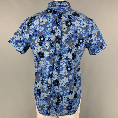 MARC by MARC JACOBS Size XL Blue Grey Floral Cotton Shrunken Fit Short Sleeve Shirt