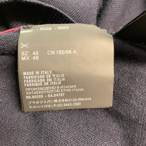 PRADA Taille S Marine Rouge Tissus Mélangés Laine Vierge Polyester Pull à Col Rond
