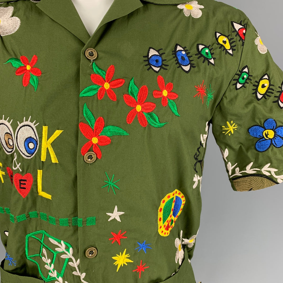 ADIDAS x PHARRELL WILLIAMS Size S Multi-Color Embroidery Cotton Button Up Short Sleeve Shirt