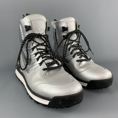 NIKE Talla 10 Botas deportivas ACG H20 REPEL de cuero plateado metalizado