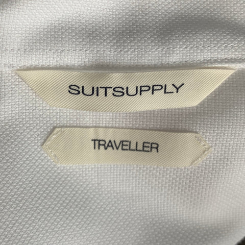 SUITSUPPLY Size L White Solid Cotton Button Up Long Sleeve Shirt