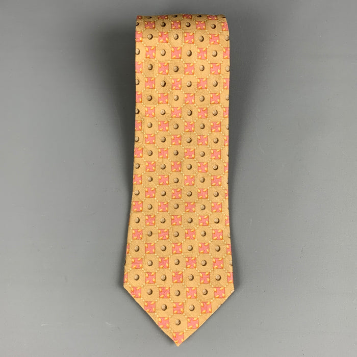 ERMENEGILDO ZEGNA Beige Pink Squares Silk Tie