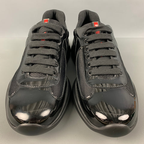 PRADA Size 8 Black Mixed Materials Mesh Low Top Sneakers