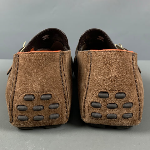 SANTONI Size 11 Brown Suede Drivers Loafers