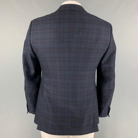ETRO Size 40 Black Blue Brown Plaid Wool Sport Coat