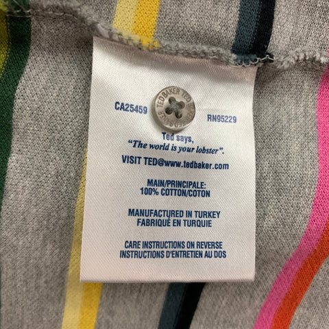 TED BAKER Size S Grey Multi-Color Stripe Cotton Polo