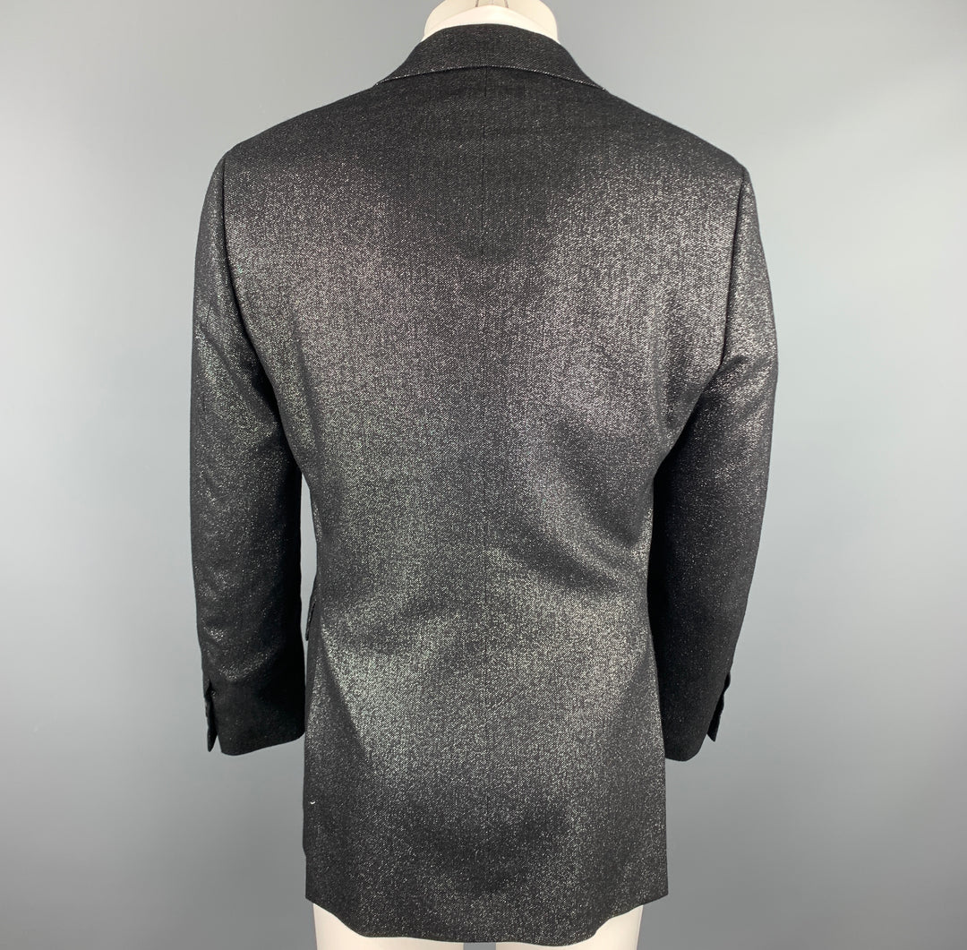 MICHAEL KORS Size 40 Regular Black & Silver Metallic Wool Blend Sport Coat