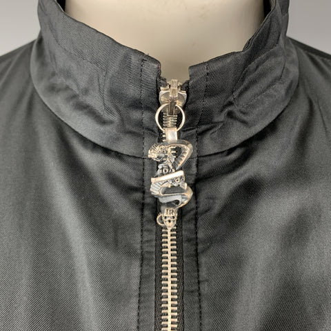 JOHN RICHMOND Size L Black SEX LIES RELIGION Tattoo Silk Blend Zip Up Jacket