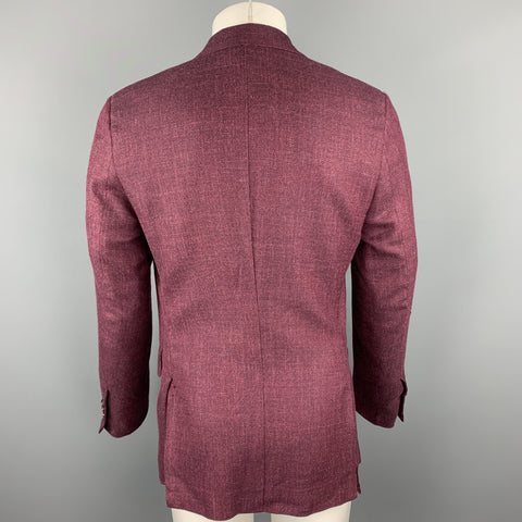 ISAIA Size 38 Regular Burgundy Wool Blend Notch Lapel Sport Coat
