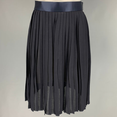 DONNA KARAN Size 8 Navy Rayon Pleated Below Knee Skirt