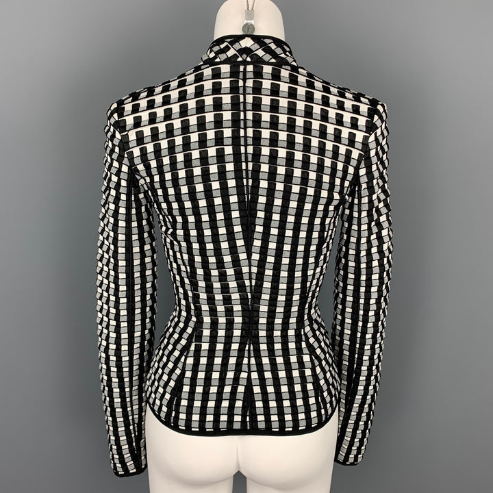 GIORGIO ARMANI Size 0 Black & White Textured Viscose Blend Jacket Blazer