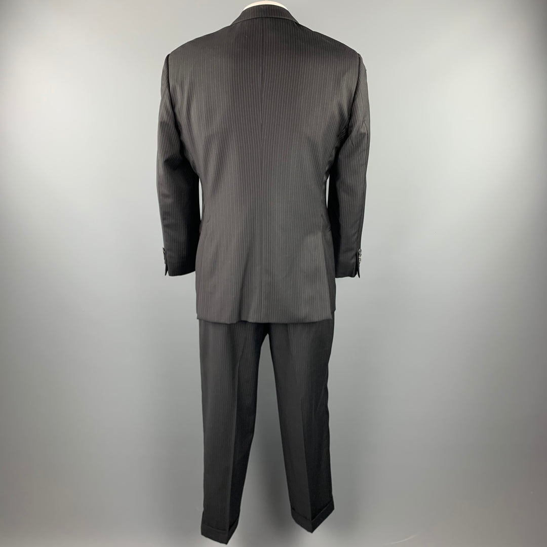 EMPORIO ARMANI Size 42 Regular Black Stripe Wool Notch Lapel Suit